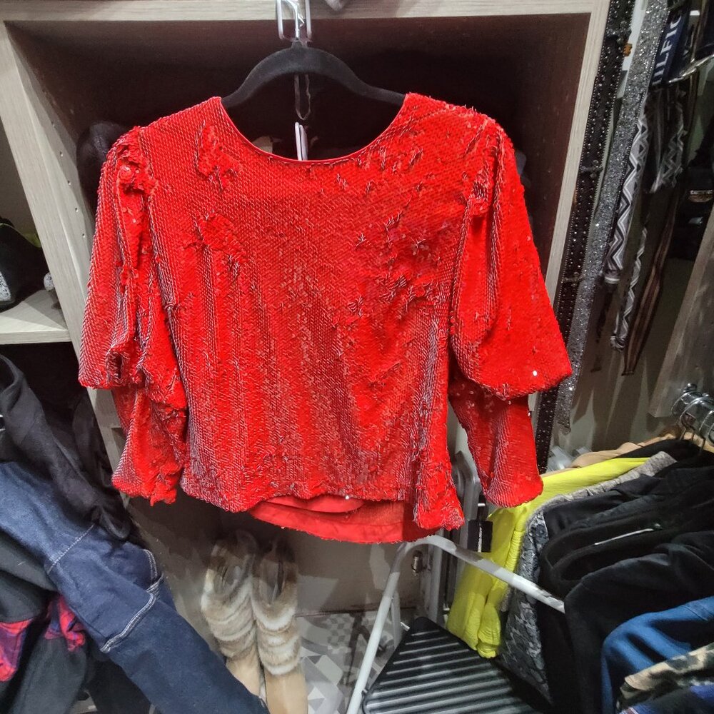Red Sequined Top Size Large